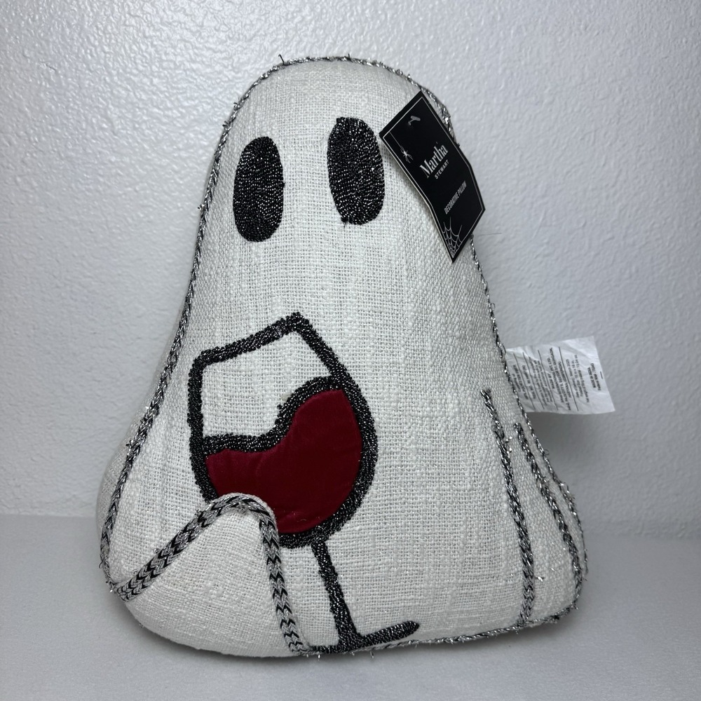 Martha Stewart Ghost With Wine Throw Pillow Halloween Decor White Spooky READ MO